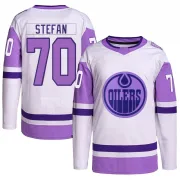 Authentic James Stefan White/Purple Edmonton Oilers Hockey Fights Cancer Primegreen Jersey - Men's